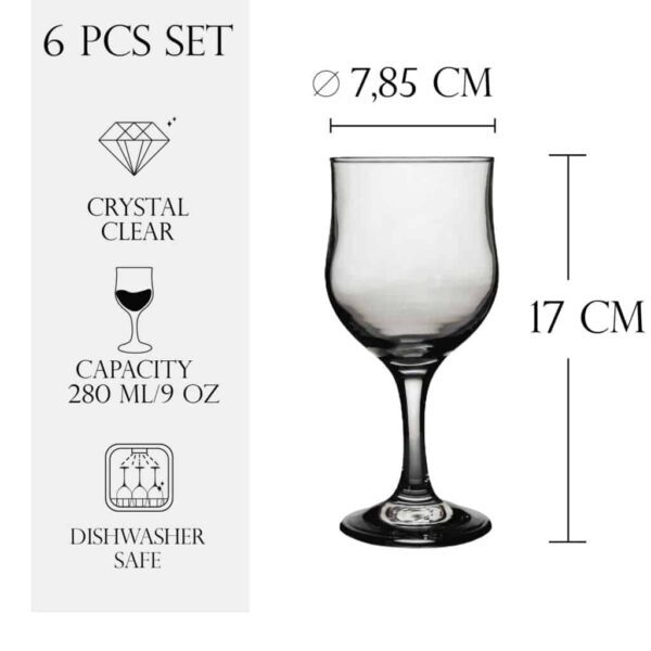Set de 6 pahare de vin, 280 ml, Crystal Clear