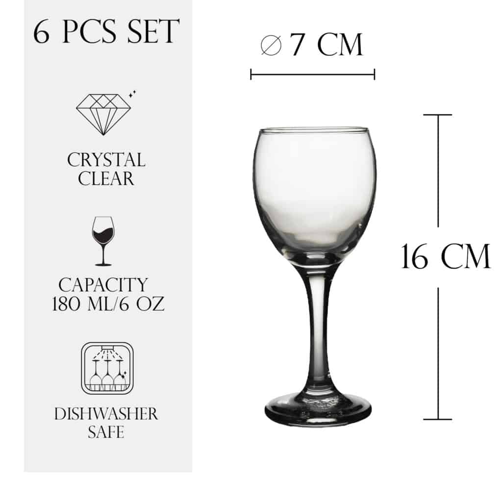 Set de 6 pahare de vin, Artemis, 180 ml, Crystal Clear