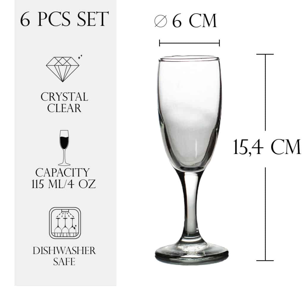 Set de 6 pahare de șampanie, 115 ml, Crystal Clear
