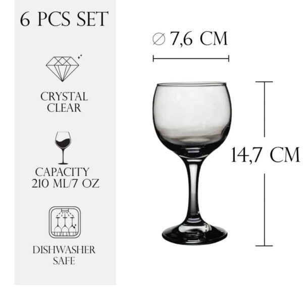 Set de 6 pahare de vin, 210 ml, Crystal Clear