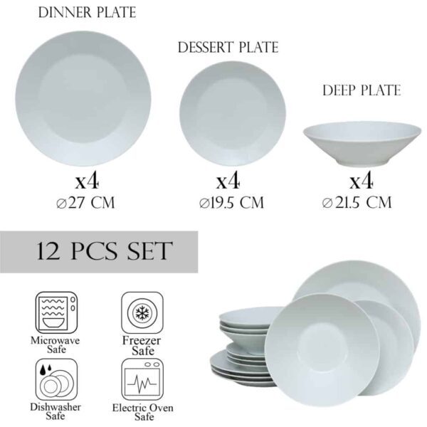 Dinner set for 4 people, with deep plate, Round, Porcelain