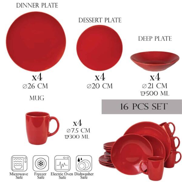 Dinner set for 4 people, Round, Glossy Red