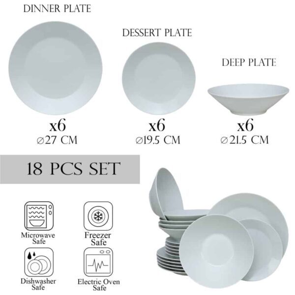 Dinner set for 6 people, with deep plate, Round, Porcelain