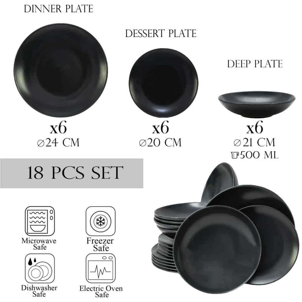 Dinner set for 6 people, Round, Matte Gray