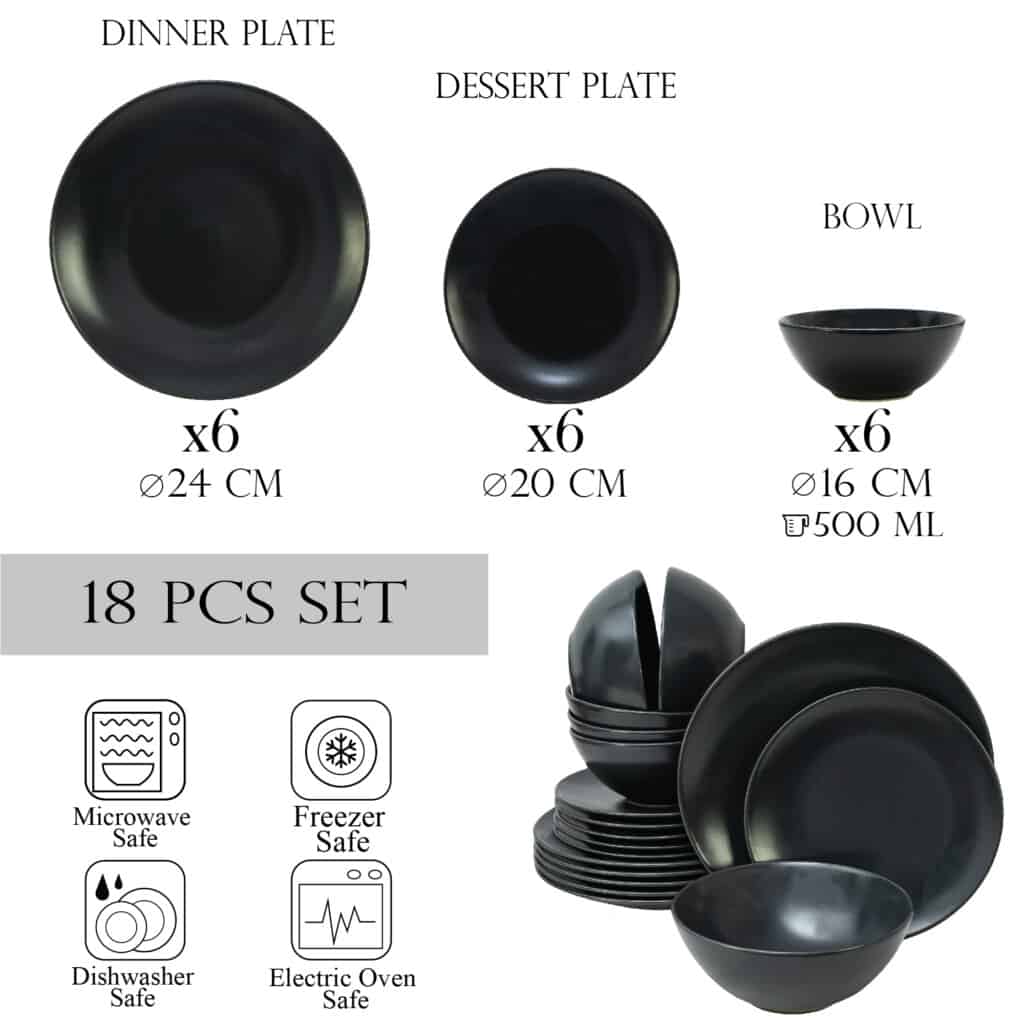 Dinner set for 6 people, with bowl, Round, Matte Gray