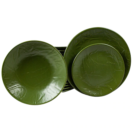 Dinner set for 6 people, Matte Olive Green decorated with embossed marble