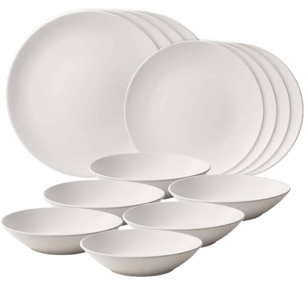 Dinner set for 4 people, with deep plate, Round, Matte White.