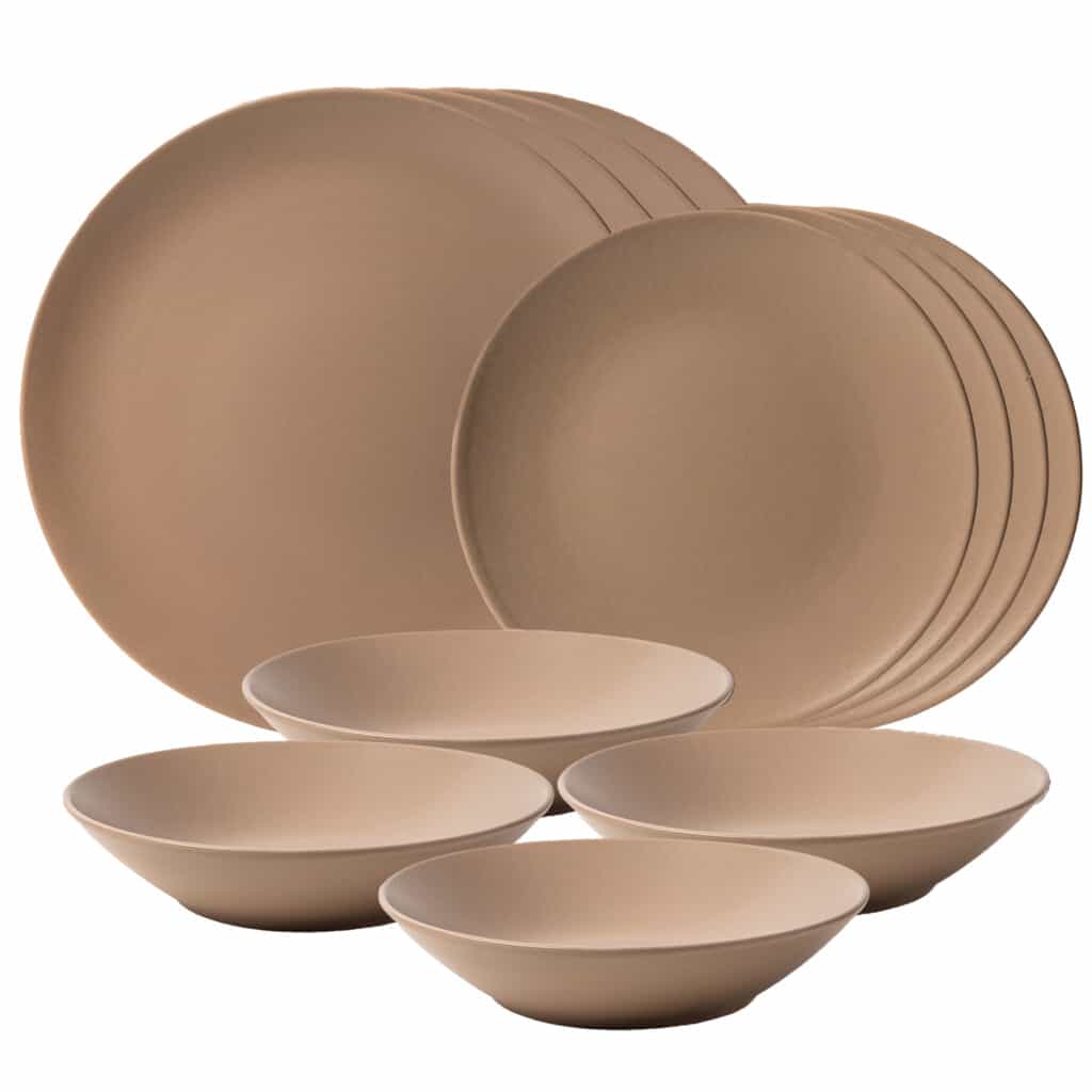 Dinner set for 4 people, with deep plate, Round, Matte Silver Brown