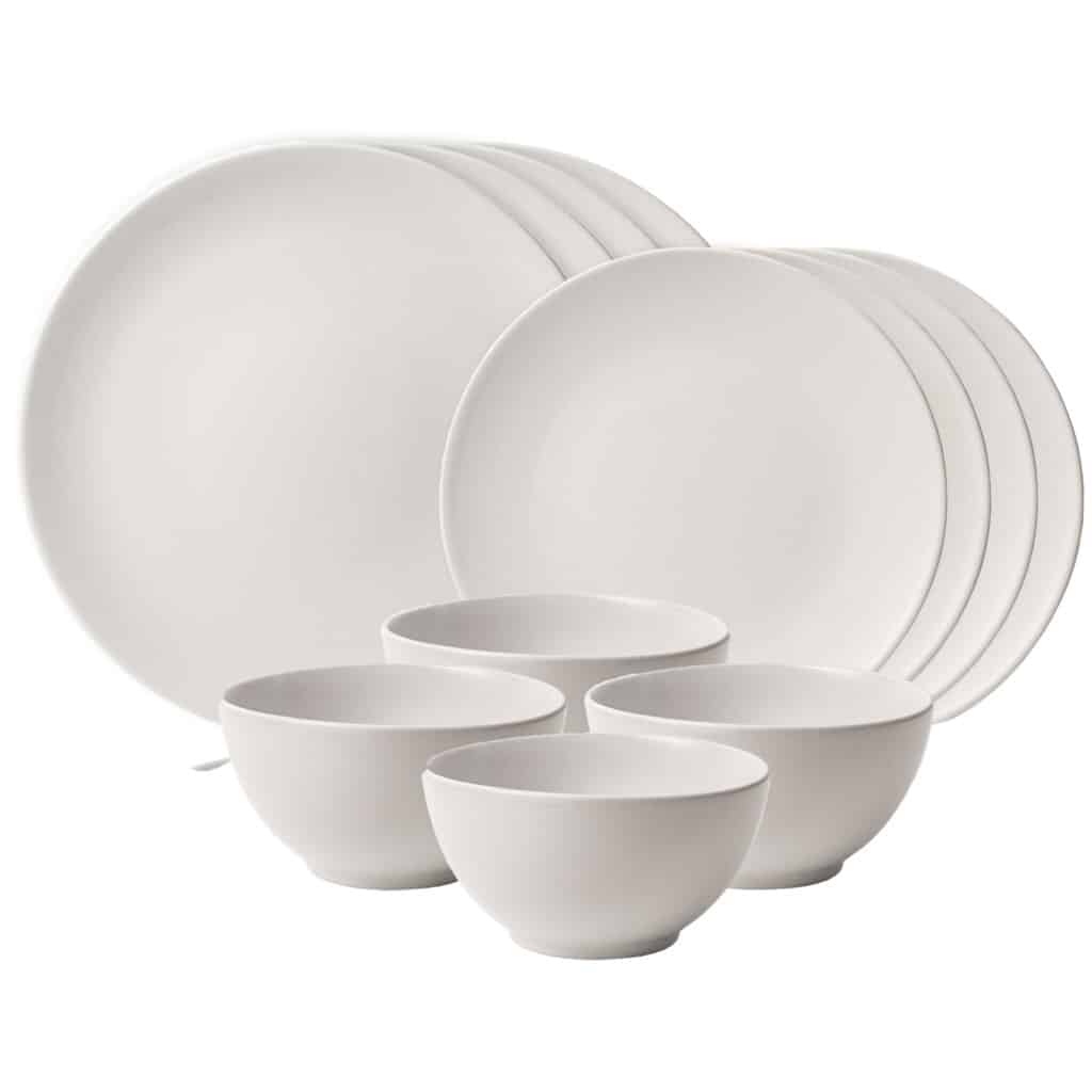 Dinner set for 4 people, with bowl, Round, Matte White