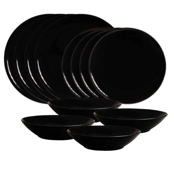 Dinner set for 6 people, with deep plate and bowl, Round, Glossy Ash Gray
