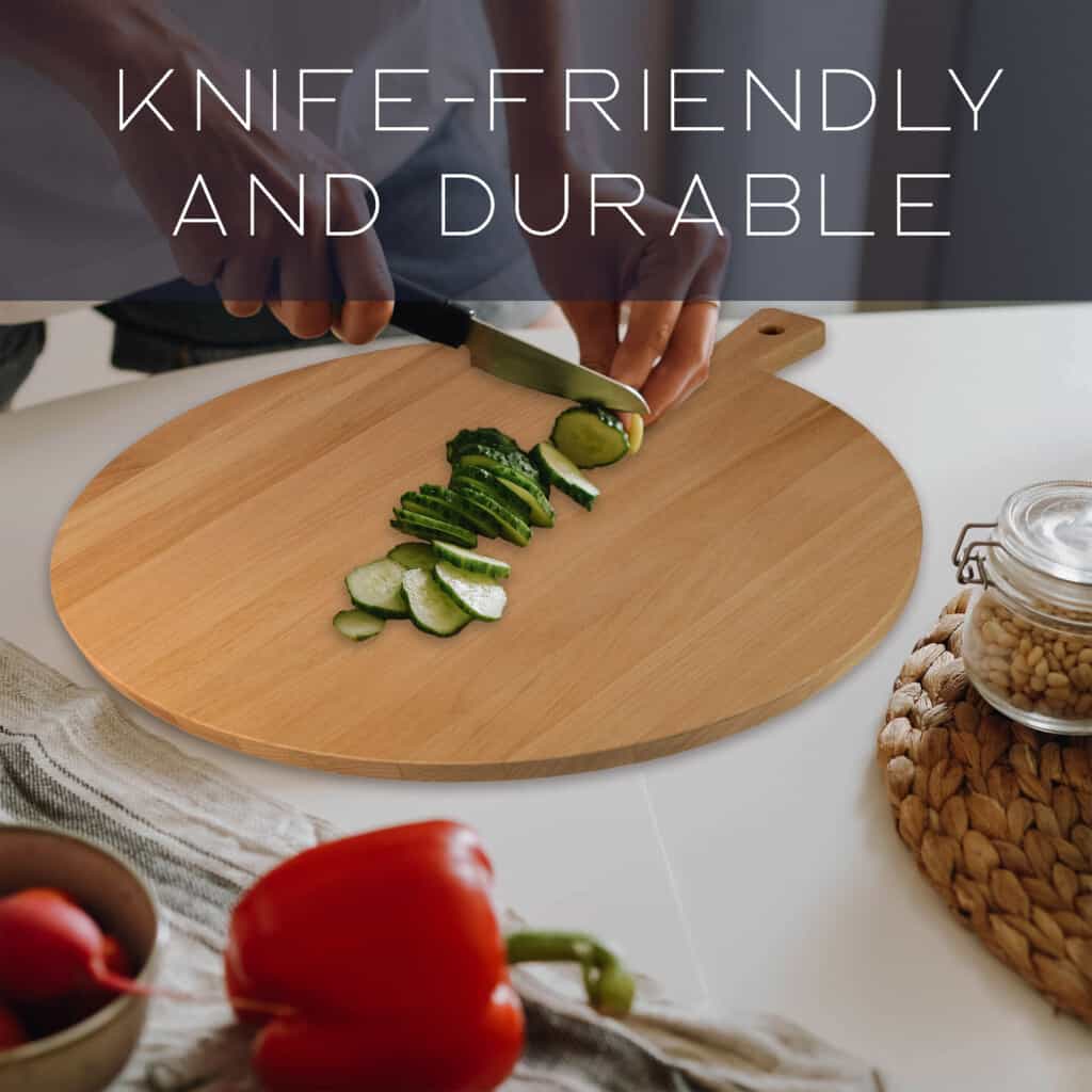 Chopping board, with handle, Round, 525x450x20 mm, Wood