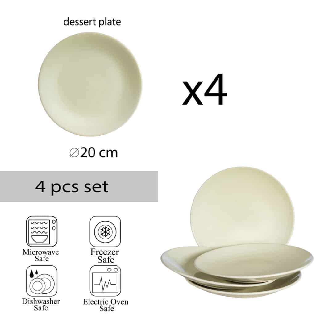 Set of 4 dessert plate, Round, 20 cm, Glossy Ivory