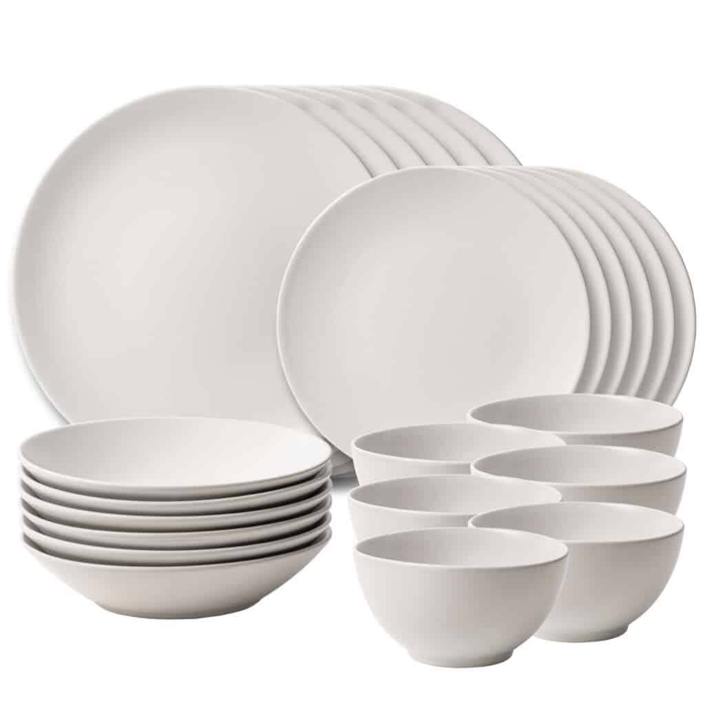 Dinner set for 6 people, with deep plate and bowl, Round, Matte White