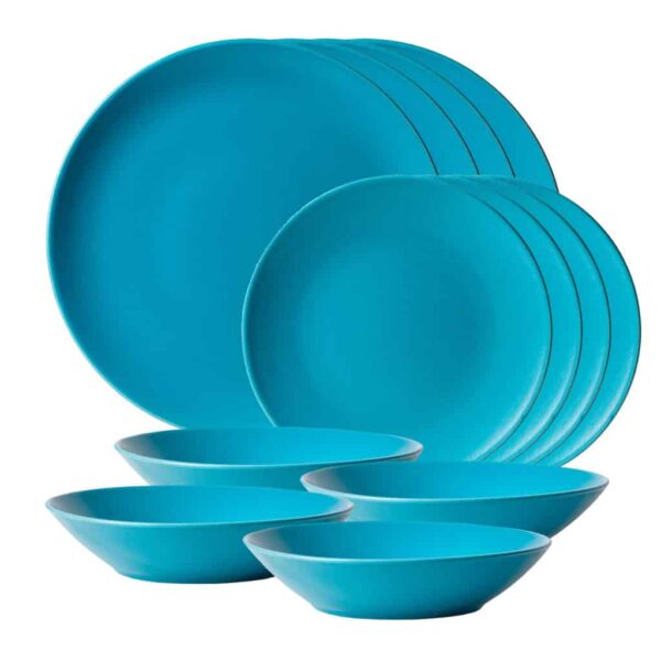 Dinner set for 4 people, with deep plate, Round, Matte Dark Turquoise