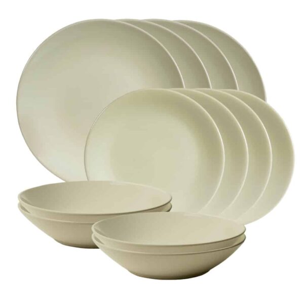 Dinner set for 4 people, with deep plate, Round, Glossy Ivory