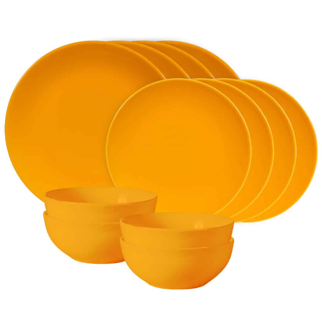 Dinner set for 4 people, with bowl, Round, Glossy Yellow