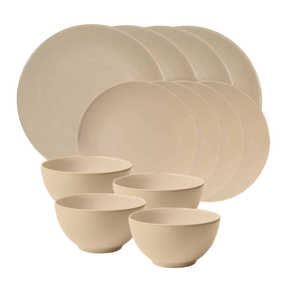 Dinner set for 4 people, with bowl, Round, Glossy Light Brown