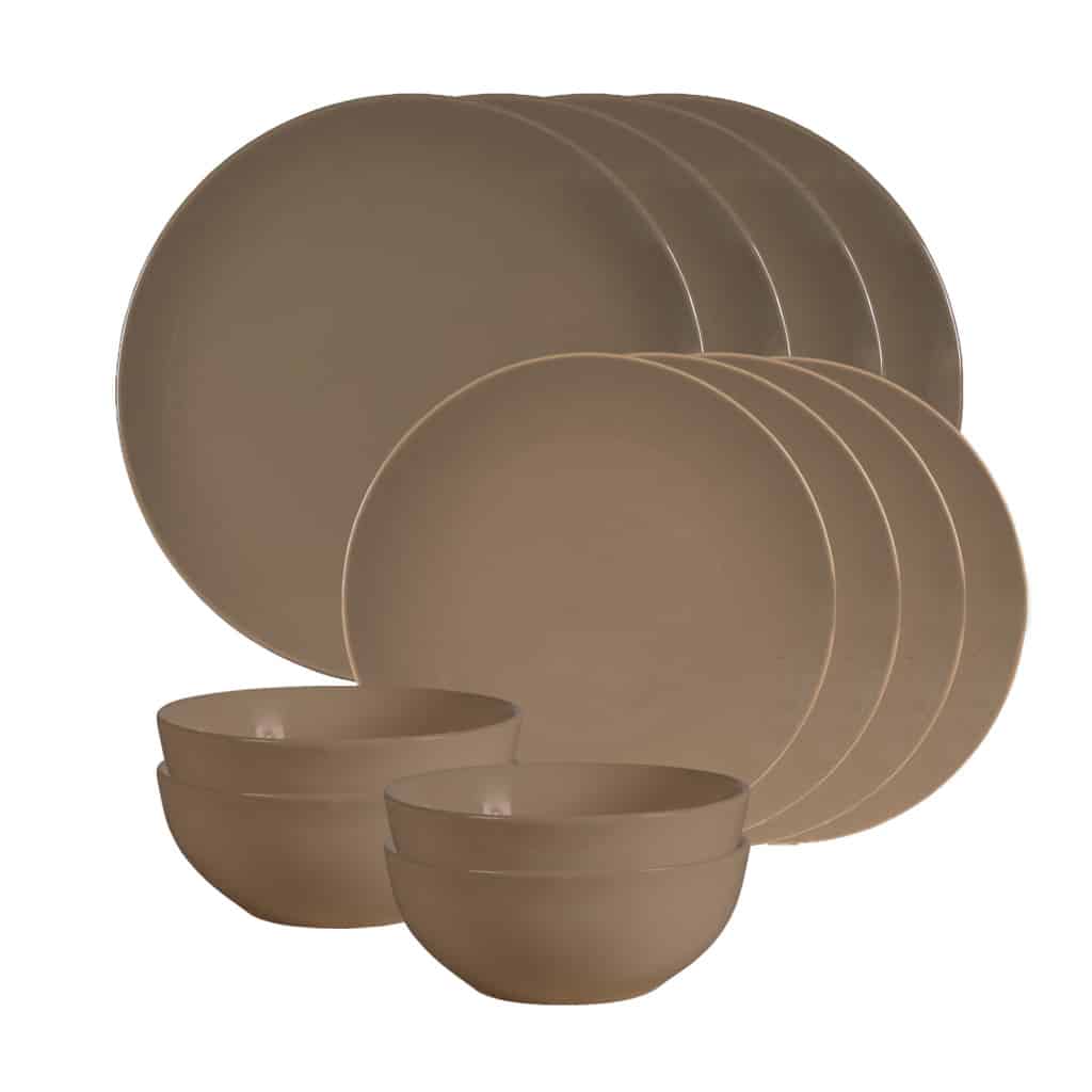 Dinner set for 4 people, with bowl, Round, Glossy Brown