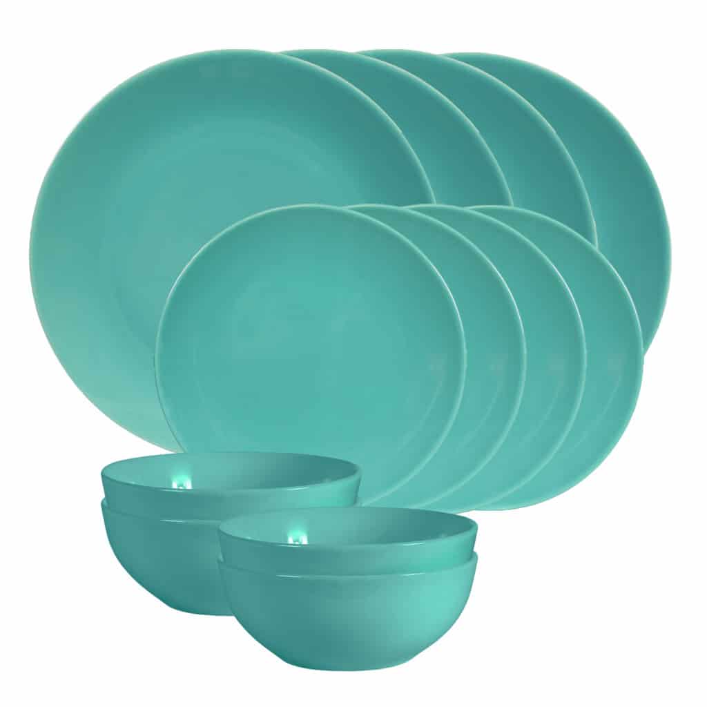 Dinner set for 4 people, with bowl, Round, Glossy Turquoise