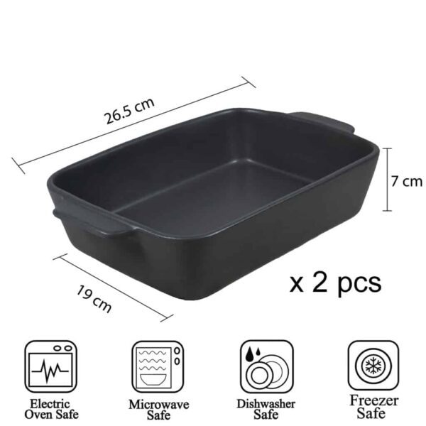 Set of 2 heat-resistant tray, Rectangular, 26.5x19x7 cm, Glossy Dark Gray