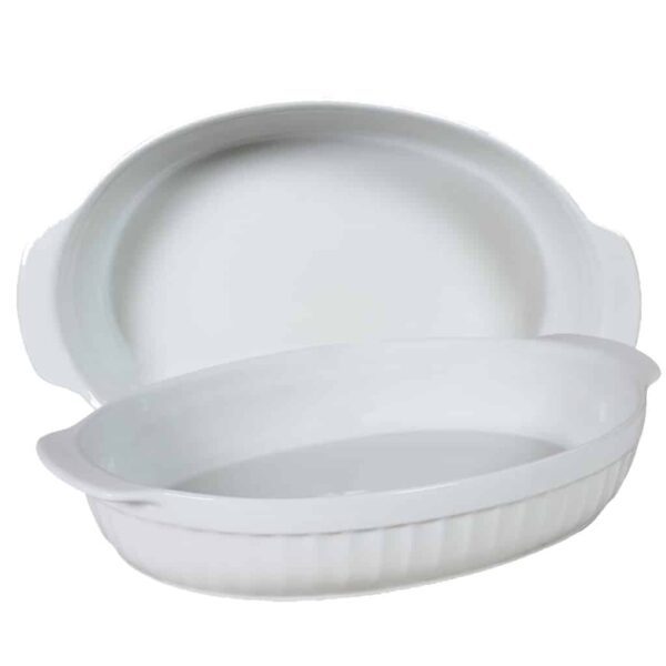 Set of 2 heat-resistant tray, Oval, 31x23x6 cm, Glossy White