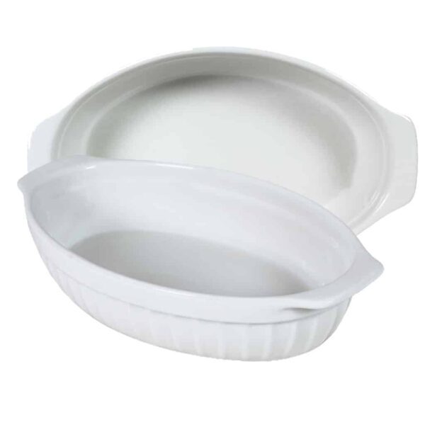 Set of 2 heat-resistant tray, Oval, 26x16x6 cm, Glossy White