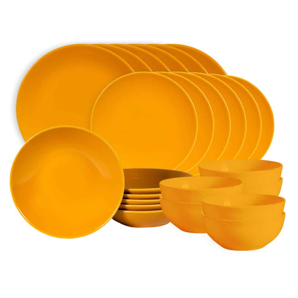 Dinner set for 6 people, with deep plate and bowl, Round, Glossy Yellow