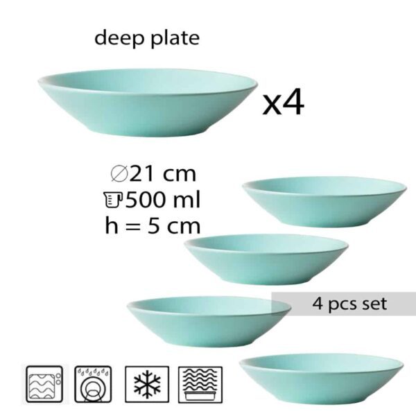 Set of 4 deep plate, Round, 21 cm, Matte Peppermint Green