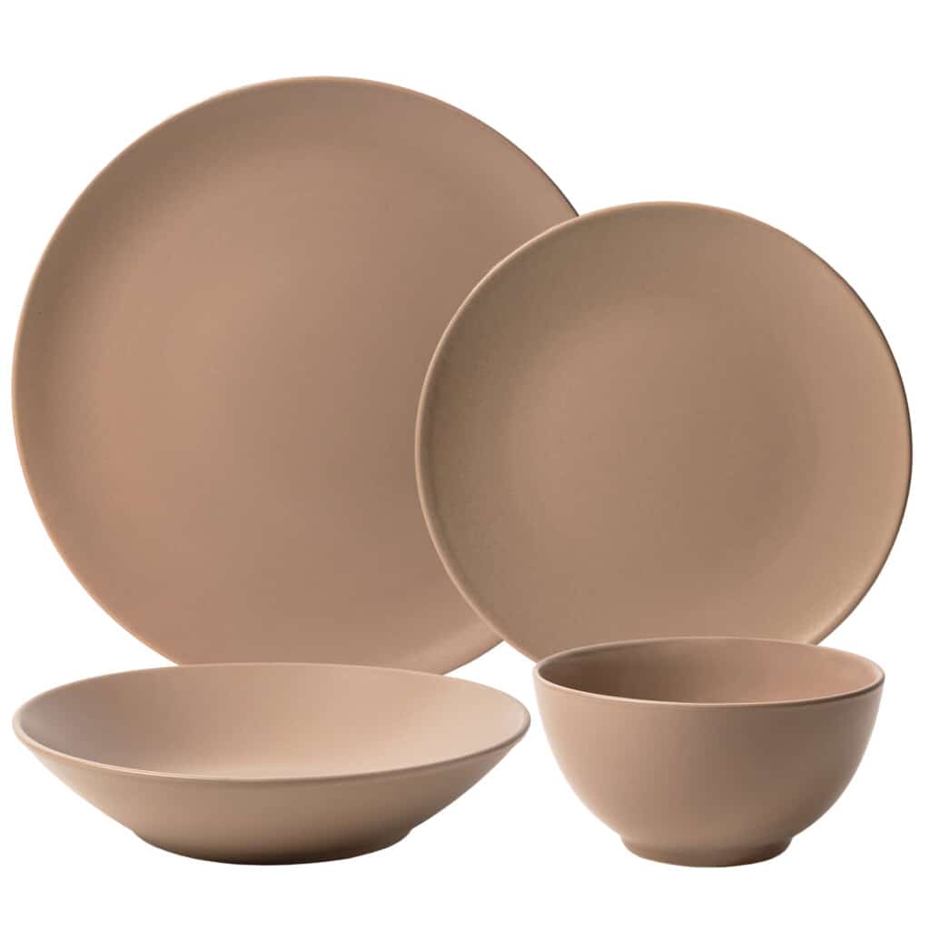 Dinner set for one person, with deep plate and bowl, Round, Matte Silver Brown