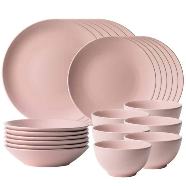Dinner set for 6 people, with deep plate and bowl, Round, Glossy Silver Brown