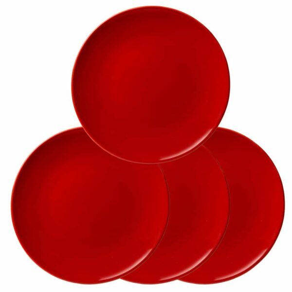 Set of 4 dessert plate, Round, 20 cm, Glossy Red decorated with cupid's arrow
