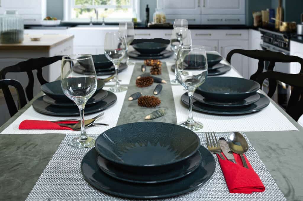 Dinner set for 6 people, Glossy Gray decorated with Mandala draw