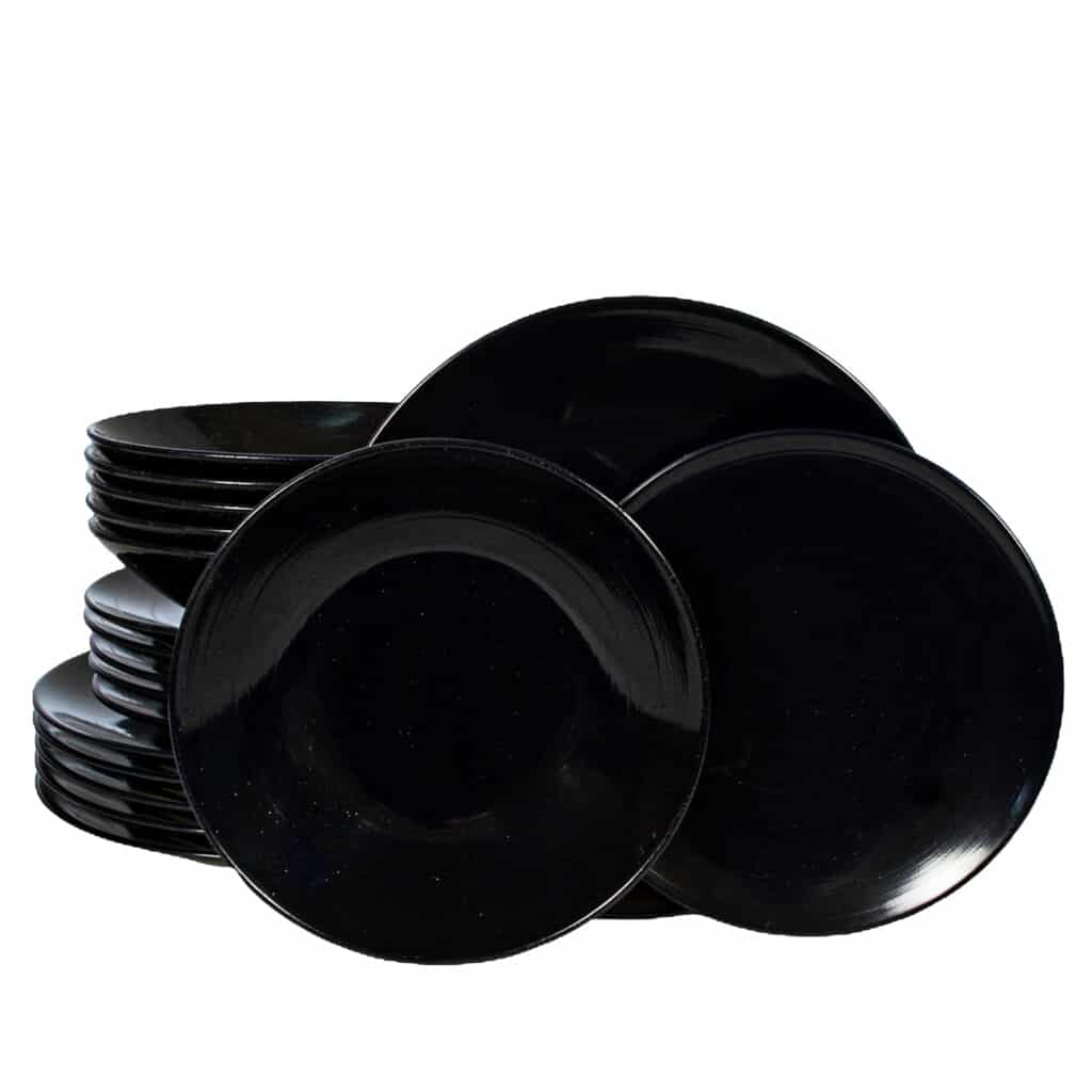 Dinner set for 6 people, Glossy Black decorated with dark blue spiral