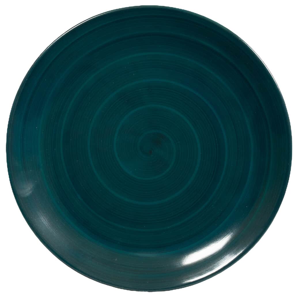 Dinner set for 6 people, Glossy Black decorated with turquoise spiral
