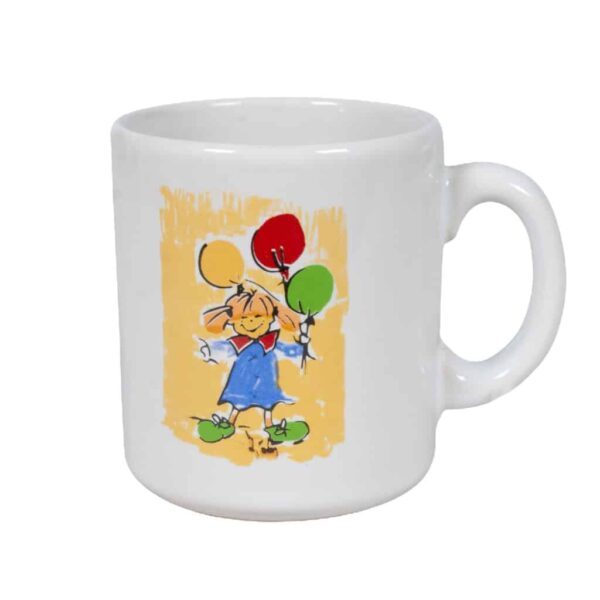 Mug, 260 ml, Glossy White decorated with little girl with ballons