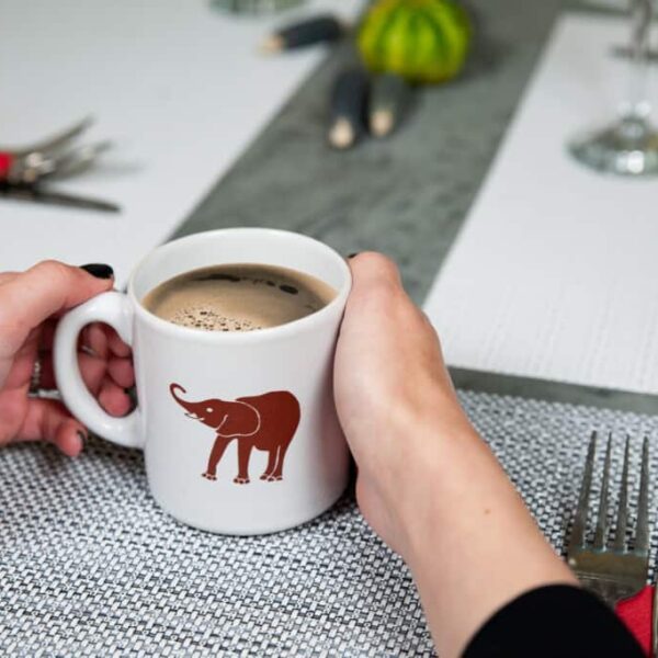 Mug, 260 ml, Glossy White decorated with elephant