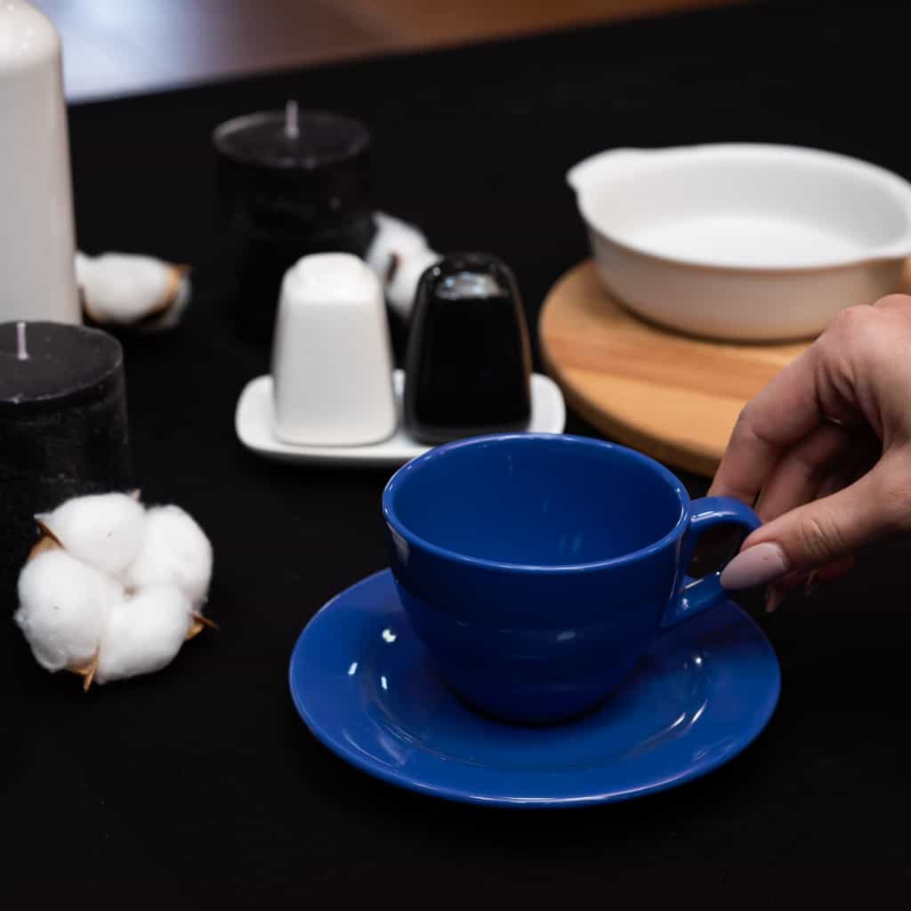Set of 3 Cup with saucer, 160 ml, Glossy Blue