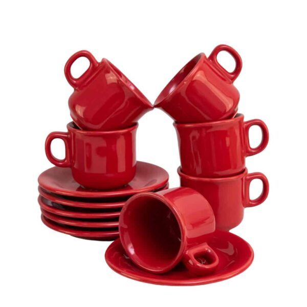 Set of 6 Cup with saucer, 120 ml, Glossy Red