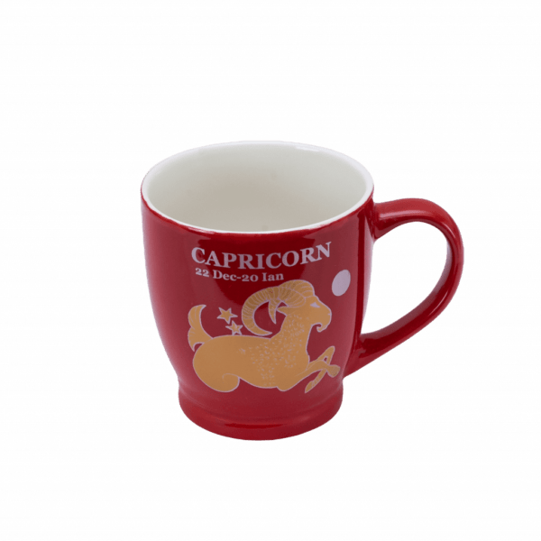 Mug, 170 ml, Glossy Red decorated with zodiac sign Capricorn
