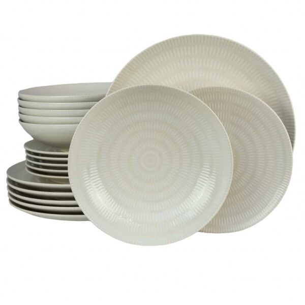 Dinner set for 6 people, with deep plate , Round, Glossy White/Caramel Brown