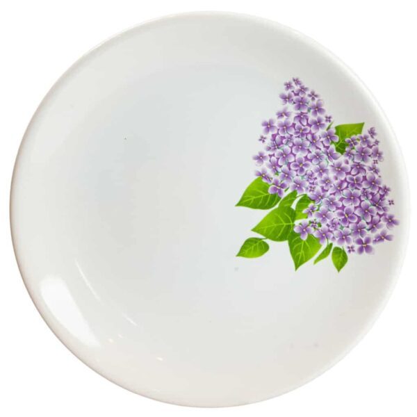 Set of 6 dessert plate, Round, 20 cm, Glossy White decorated with lilac flowers