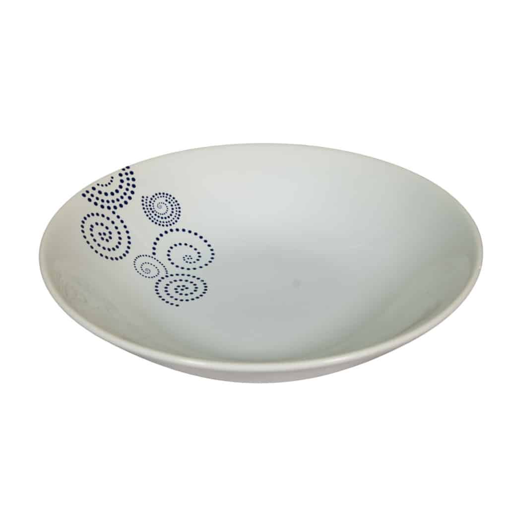 Deep Plate, Round, 21 cm, Glossy White decorated with black spiral