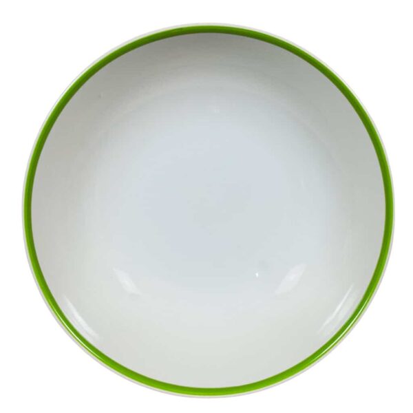Deep Plate, Round, 21 cm, Glossy White with green edge
