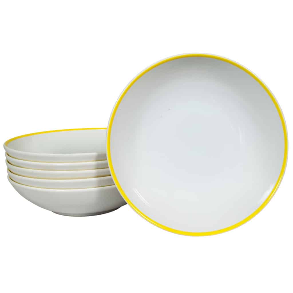 Set of 6 deep plate, Round, 21 cm, Glossy White with yellow edge