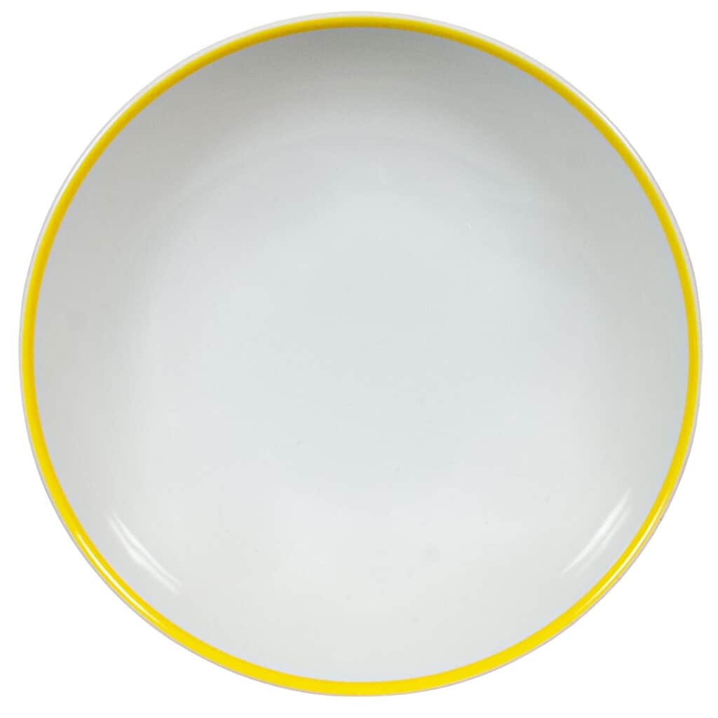 Set of 6 deep plate, Round, 21 cm, Glossy White with yellow edge