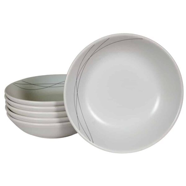 Set of 6 deep plate, Round, 21 cm, Glossy White decorated with black lines