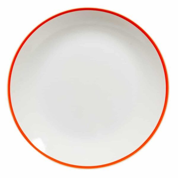 Dinner Plate, Round, 26 cm, Glossy White with orange edge