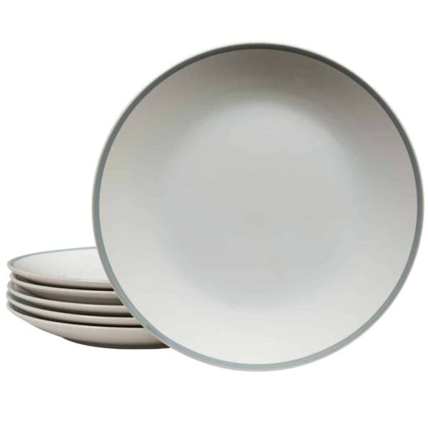 Set of 6 dinner plate, Round, 26 cm, Glossy White with gray edge