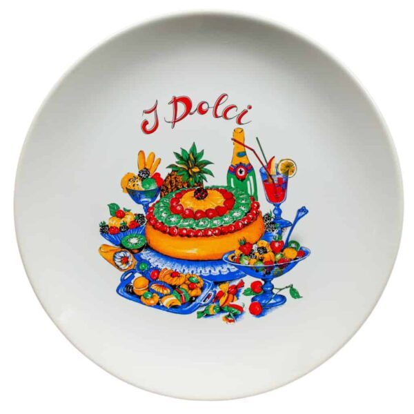 Dinner Plate, Round, 26 cm, Glossy White decorated  with "Idolci"