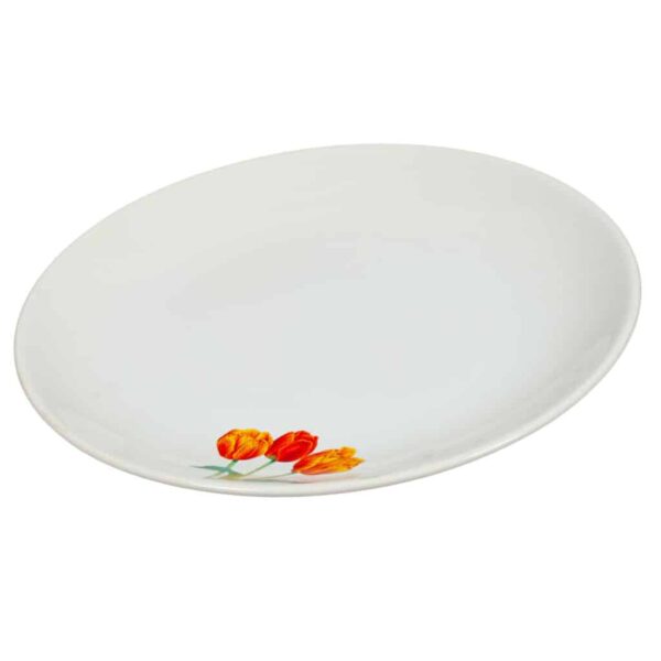 Dinner Plate, Round, 26 cm, Glossy White decorated with tulips
